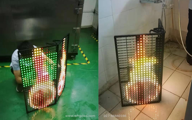 光影屏正在進行防水測試